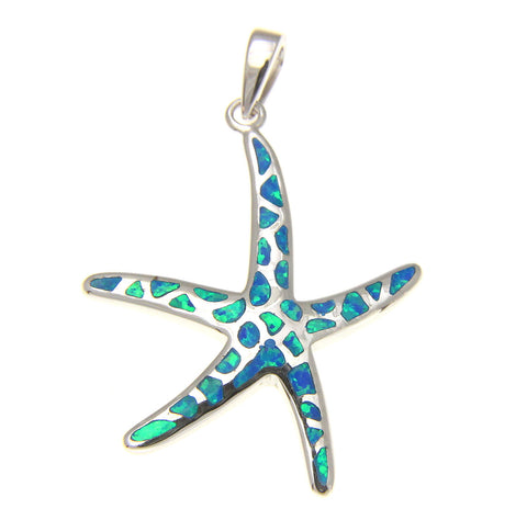 925 Silver Rhodium Hawaiian Starfish Sea Star Opal Pendant Small Medium Large