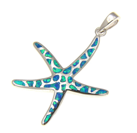 925 Silver Rhodium Hawaiian Starfish Sea Star Opal Pendant Small Medium Large