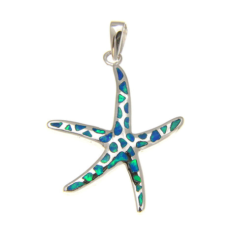 925 Silver Rhodium Hawaiian Starfish Sea Star Opal Pendant Small Medium Large