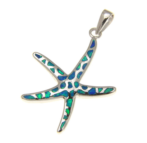 925 Silver Rhodium Hawaiian Starfish Sea Star Opal Pendant Small Medium Large