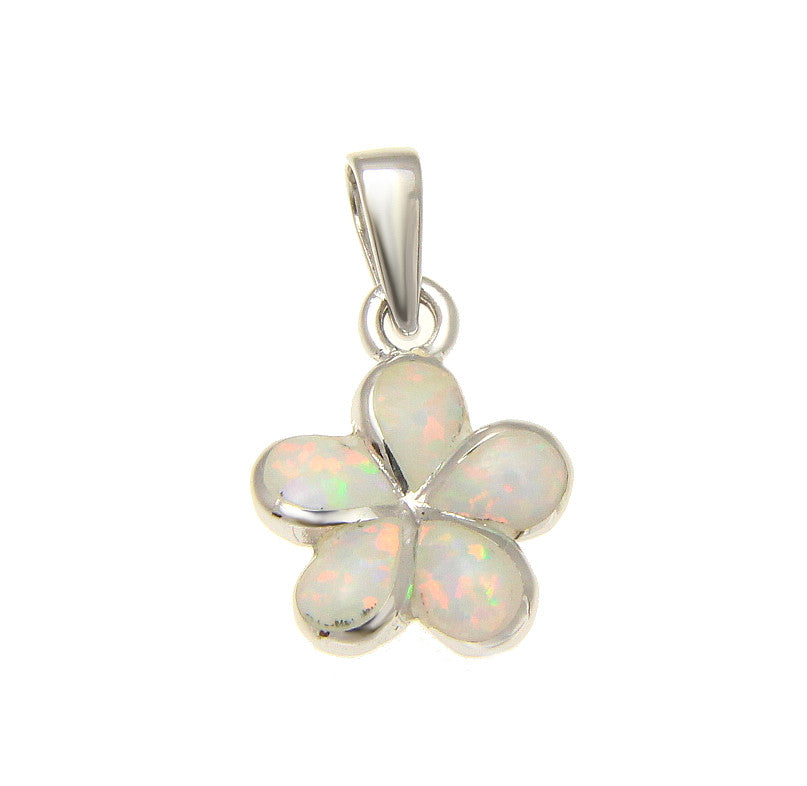 925 Sterling Silver Rhodium White Opal Hawaiian Plumeria Flower Pendant 12-30mm