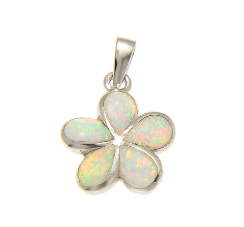925 Sterling Silver Rhodium White Opal Hawaiian Plumeria Flower Pendant 12-30mm