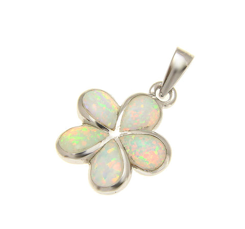 925 Sterling Silver Rhodium White Opal Hawaiian Plumeria Flower Pendant 12-30mm