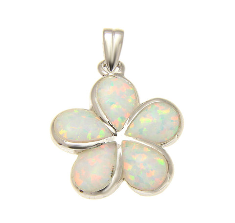 925 Sterling Silver Rhodium White Opal Hawaiian Plumeria Flower Pendant 12-30mm