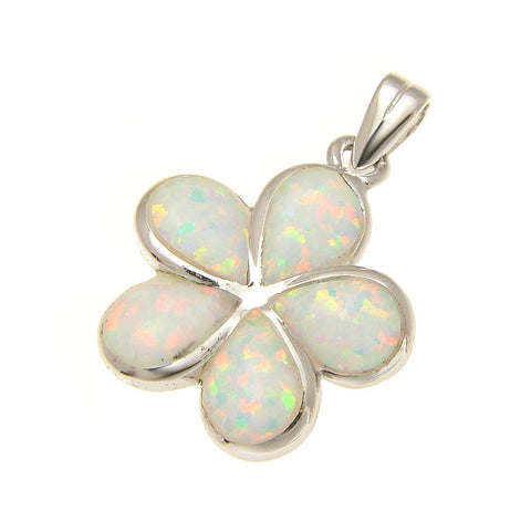 925 Sterling Silver Rhodium White Opal Hawaiian Plumeria Flower Pendant 12-30mm