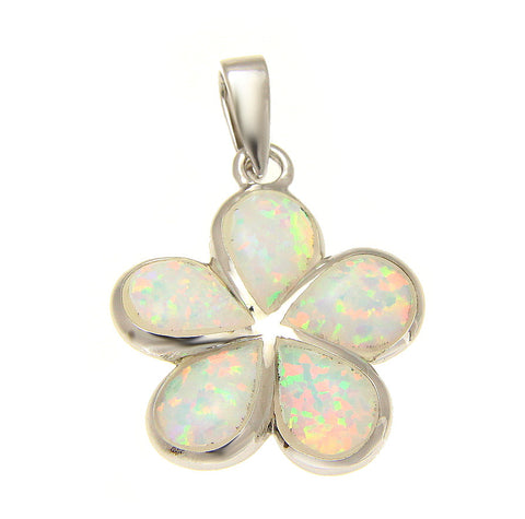 925 Sterling Silver Rhodium White Opal Hawaiian Plumeria Flower Pendant 12-30mm