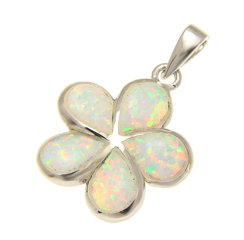 925 Sterling Silver Rhodium White Opal Hawaiian Plumeria Flower Pendant 12-30mm