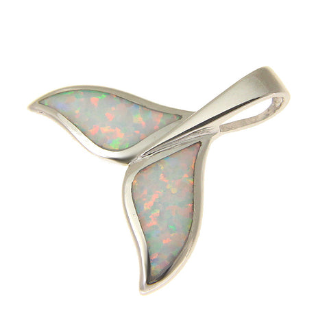 925 Sterling Silver Rhodium Hawaiian White Opal Whale Tail Slider Pendant