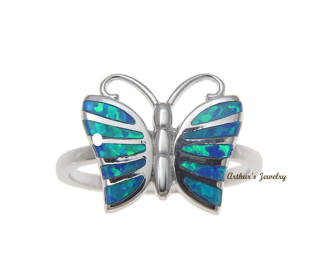INLAY OPAL HAWAIIAN BUTTERFLY RING SOLID 925 STERLING SILVER SIZE 5 - 10