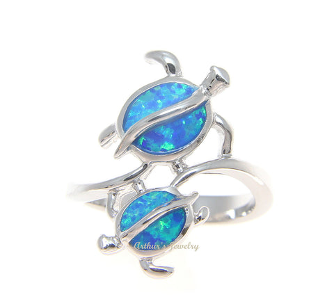 INLAY OPAL STERLING SILVER 925 HAWAIIAN MOTHER BABY HONU TURTLE RING SIZE 5-10