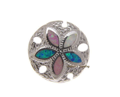 BLUE WHITE PINK TRICOLOR INLAY OPAL RING HAWAIIAN SAND DOLLAR 925 SILVER