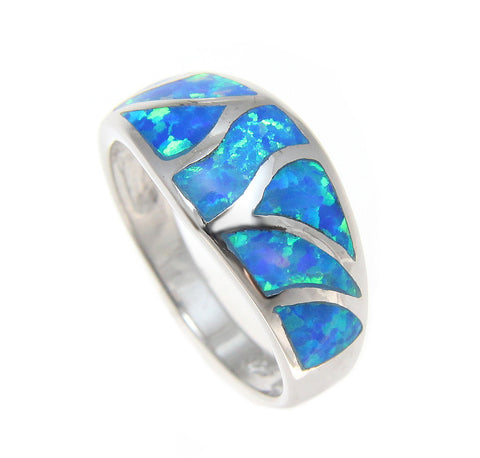 925 Sterling Silver Rhodium Women Men Blue Opal Ring Size 5-10
