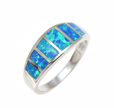 925 Sterling Silver Rhodium Women Men Blue Opal Ring Size 5-10