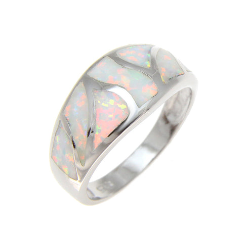 925 Sterling Silver Rhodium Women Men White Opal Ring Size 5-10