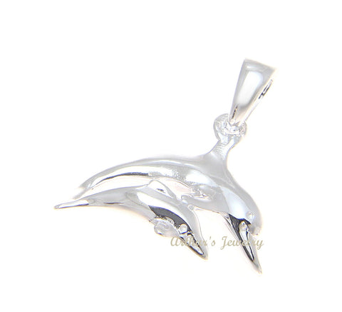 925 STERLING SILVER HIGH POLISH SHINY HAWAIIAN DOUBLE DOLPHIN PENDANT