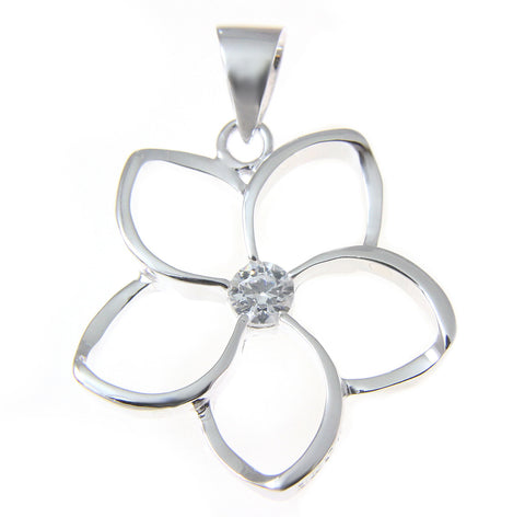 925 Sterling Silver Hawaiian Floating Outline CZ Plumeria Flower Pendant 10-30mm