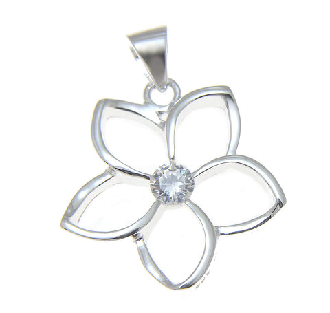 925 Sterling Silver Hawaiian Floating Outline CZ Plumeria Flower Pendant 10-30mm