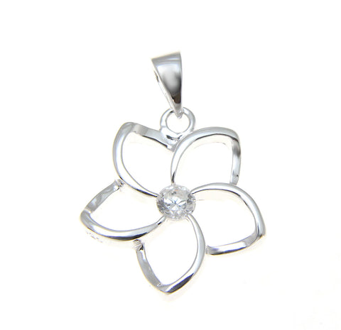 925 Sterling Silver Hawaiian Floating Outline CZ Plumeria Flower Pendant 10-30mm