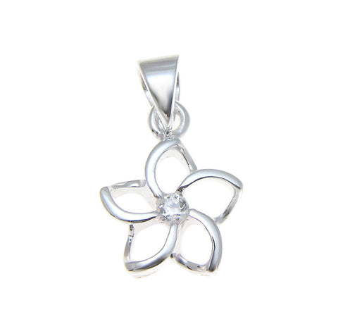 925 Sterling Silver Hawaiian Floating Outline CZ Plumeria Flower Pendant 10-30mm