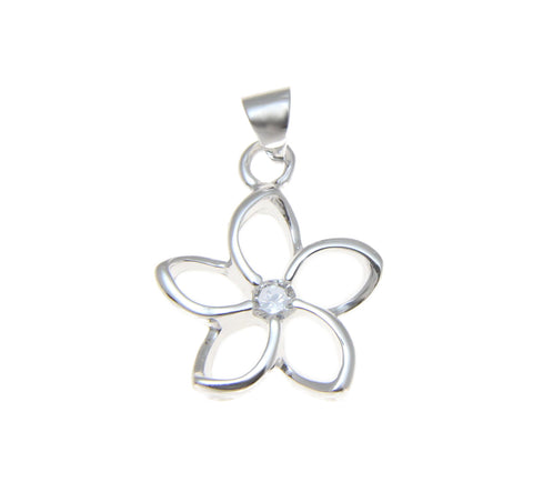 925 Sterling Silver Hawaiian Floating Outline CZ Plumeria Flower Pendant 10-30mm