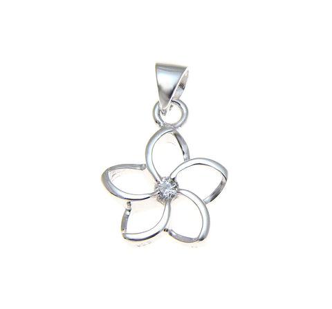 925 Sterling Silver Hawaiian Floating Outline CZ Plumeria Flower Pendant 10-30mm