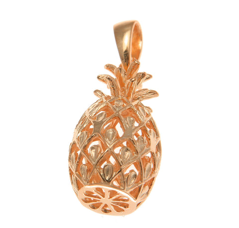 ROSE GOLD ON STERLING SILVER 925 HAWAIIAN 3D PINEAPPLE CHARM PENDANT LARGE 14MM