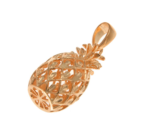 ROSE GOLD ON STERLING SILVER 925 HAWAIIAN 3D PINEAPPLE CHARM PENDANT LARGE 14MM