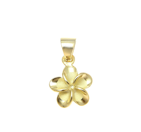 925 Silver Yellow Gold Hawaiian Plumeria Flower No CZ Stone Pendant 10-25mm