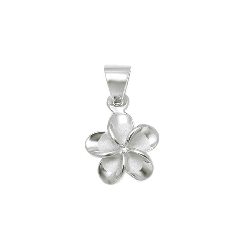 925 Sterling Silver Rhodium Hawaiian Plumeria Flower No CZ Stone Pendant 10-25mm