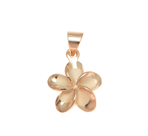 925 Silver Pink Rose Gold Hawaiian Plumeria Flower No CZ Stone Pendant 10-25mm