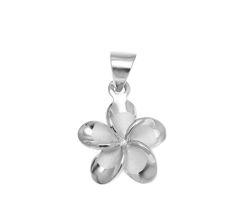 925 Sterling Silver Rhodium Hawaiian Plumeria Flower No CZ Stone Pendant 10-25mm