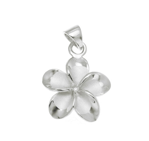 925 Sterling Silver Rhodium Hawaiian Plumeria Flower No CZ Stone Pendant 10-25mm