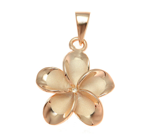 925 Silver Pink Rose Gold Hawaiian Plumeria Flower No CZ Stone Pendant 10-25mm