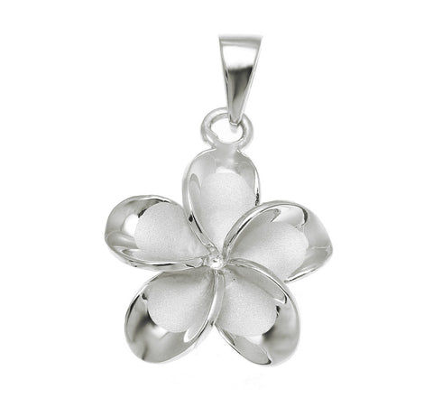 925 Sterling Silver Rhodium Hawaiian Plumeria Flower No CZ Stone Pendant 10-25mm