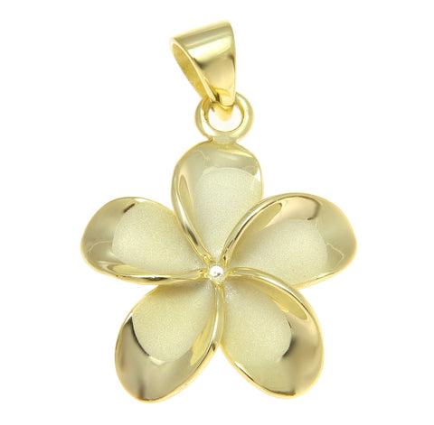 925 Silver Yellow Gold Hawaiian Plumeria Flower No CZ Stone Pendant 10-25mm