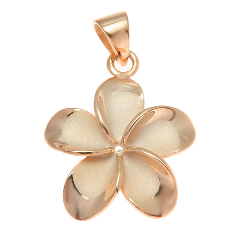 925 Silver Pink Rose Gold Hawaiian Plumeria Flower No CZ Stone Pendant 10-25mm