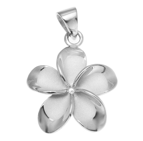 925 Sterling Silver Rhodium Hawaiian Plumeria Flower No CZ Stone Pendant 10-25mm