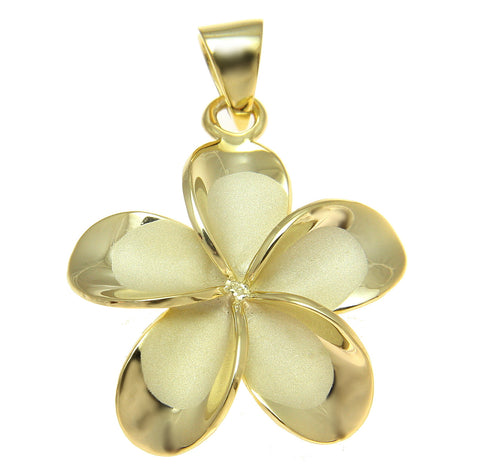 925 Silver Yellow Gold Hawaiian Plumeria Flower No CZ Stone Pendant 10-25mm