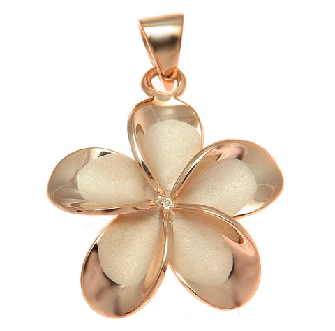 925 Silver Pink Rose Gold Hawaiian Plumeria Flower No CZ Stone Pendant 10-25mm