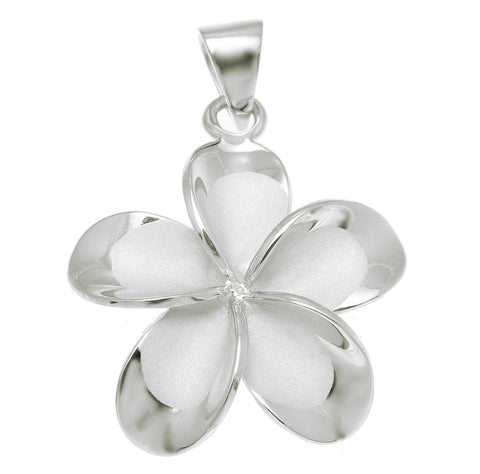 925 Sterling Silver Rhodium Hawaiian Plumeria Flower No CZ Stone Pendant 10-25mm