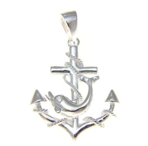 STERLING SILVER 925 ANCHOR OF HOPE WITH DOLPHIN HAWAIIAN PENDANT