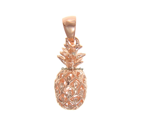 8MM ROSE GOLD PLATED STERLING SILVER 925 3D HAWAIIAN PINEAPPLE PENDANT