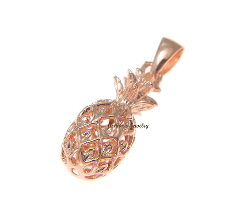 8MM ROSE GOLD PLATED STERLING SILVER 925 3D HAWAIIAN PINEAPPLE PENDANT