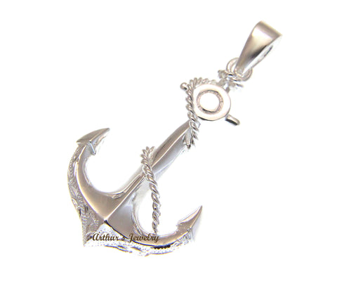 STERLING SILVER 925 3D HAWAIIAN SCROLL DESIGN ANCHOR ROPE PENDANT HEAVY