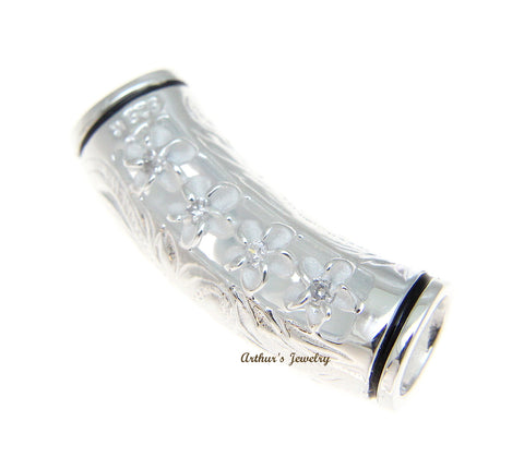 925 SILVER 2 SIDED HAWAIIAN HORIZONTAL PLUMERIA FLOWER TURTLE HONU SLIDE PENDANT