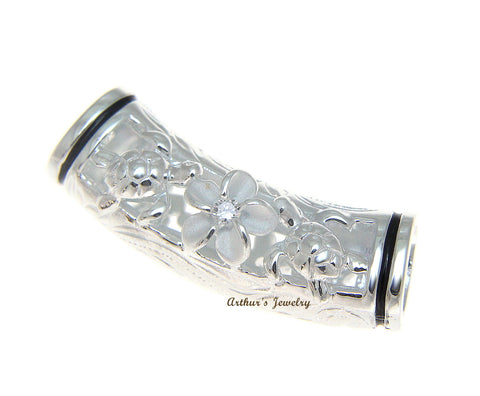 925 SILVER 2 SIDED HAWAIIAN HORIZONTAL PLUMERIA FLOWER TURTLE HONU SLIDE PENDANT