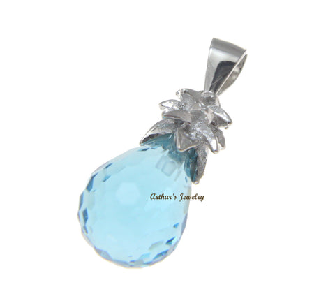 FACETED BLUE CRYSTAL HAWAIIAN PINEAPPLE CHARM PENDANT 925 STERLING SILVER 9.8MM