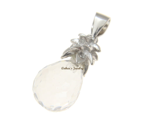 FACETED WHITE CRYSTAL HAWAIIAN PINEAPPLE CHARM PENDANT 925 STERLING SILVER 9.8MM