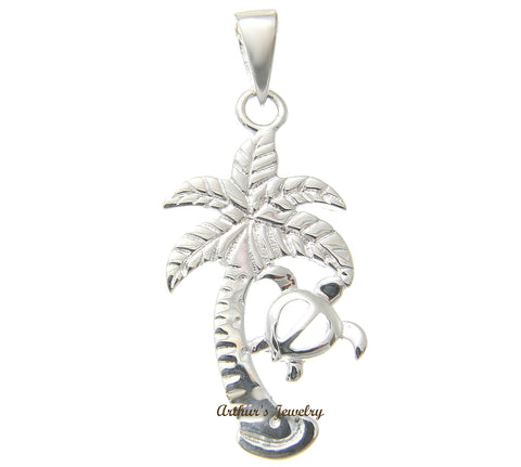 925 STERLING SILVER HAWAIIAN PALM TREE HONU TURTLE PENDANT