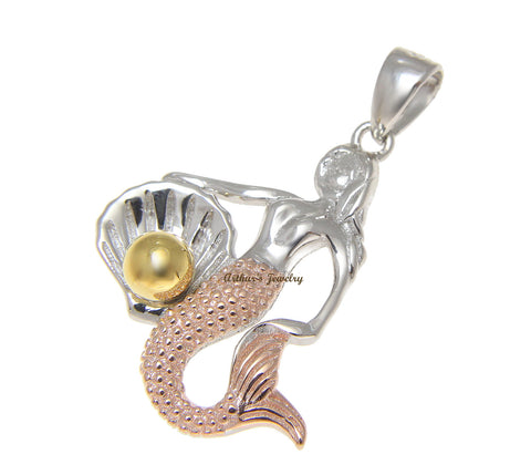 925 Sterling Silver Tricolor Hawaiian Mermaid Pearl Shell Oyster Pendant Charm